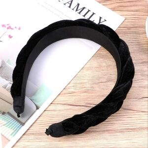 Black velvet headband braided soft wide hairband